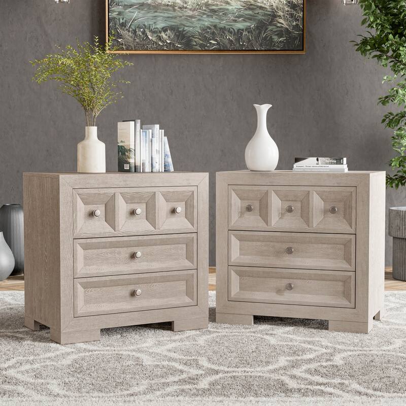 Furniture of America Durem Modern Classic Wood 2-Drawer Nightstand with USB Ports (Set of 2) - Tawny