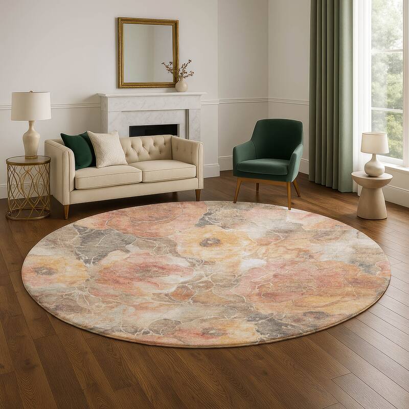Premium Washable Super Soft Modern Floral Mayfield Rug - Peach - 8' x 8'