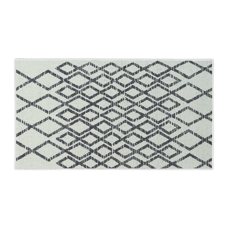 SussexHome Non-Skid Ultra-Thin Area Rugs for Laundry Room, Entryway, Bathroom and Kitchen - Washable Multipurpose Floor Mat - 24x44 inch - Geometric Daimond-Ivory