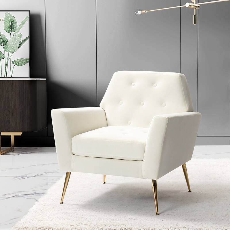 Lilia Contemporary Velvet Upholstered Tufted Back Armchair with Metal Golden legs by HULALA HOME