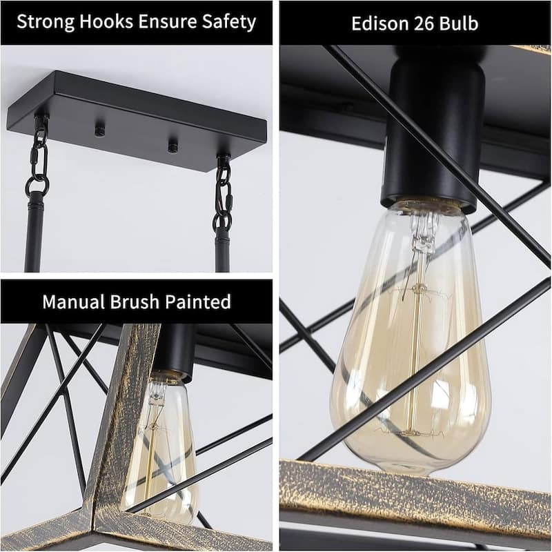 Farmhouse Restaurant 5-Light Metal Rectangular Chandelier