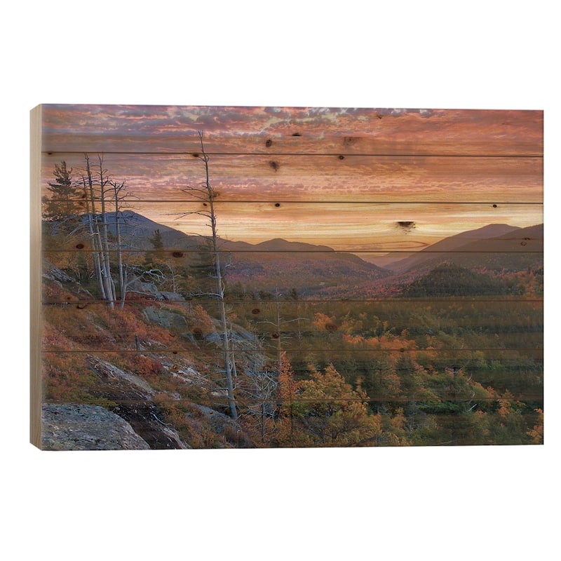 USA, New York State. Sunrise on Mount Baxter in autumn, Adirondack Mountains. Print On Wood by Chris Murray - Multi-Color - 26x40x1.5
