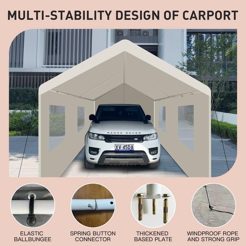 Heavy Duty 10'×20' Portable Carport Garage Tent for Outdoor Storage Shelter