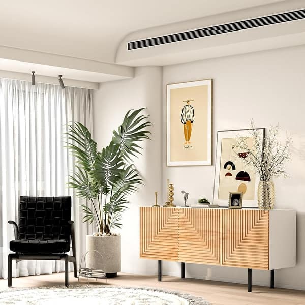 Roomfitters Mid Century TV Stand for TV's up to 65" with Wood Carved Geometric Designs, Media Console Entertainment Center - 59"