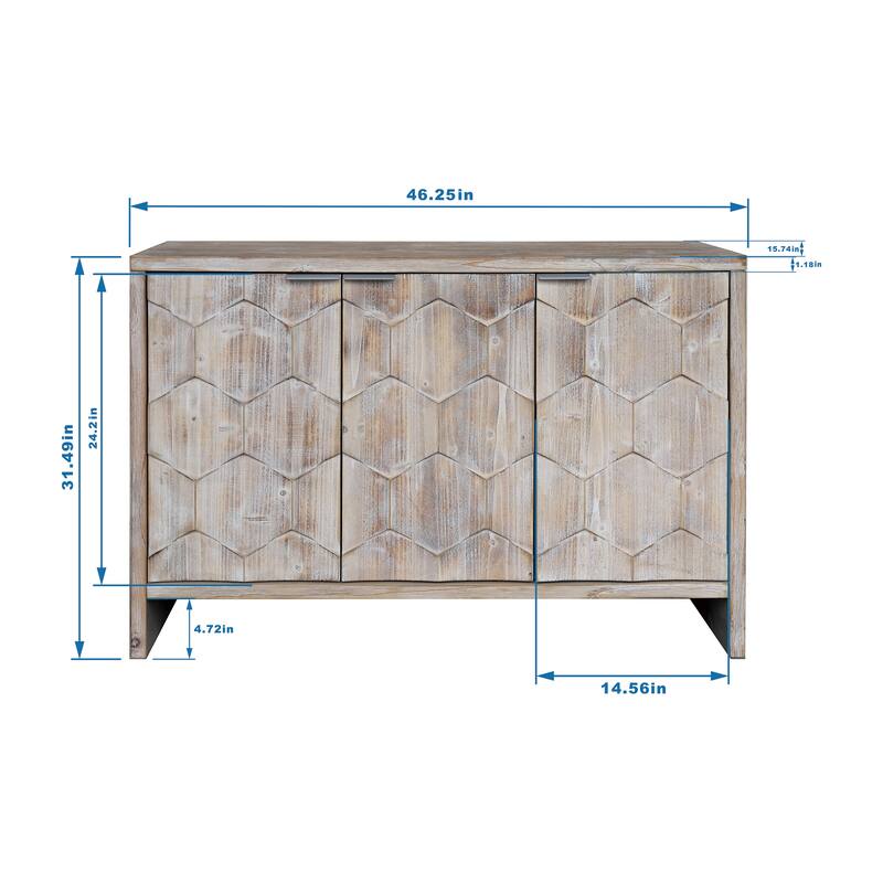 3 Door Sideboard Cabinet, Freestanding Wooden Storage Cabinet, Accent Cabinet with Adjustable Shelves for Living Room, Entryway