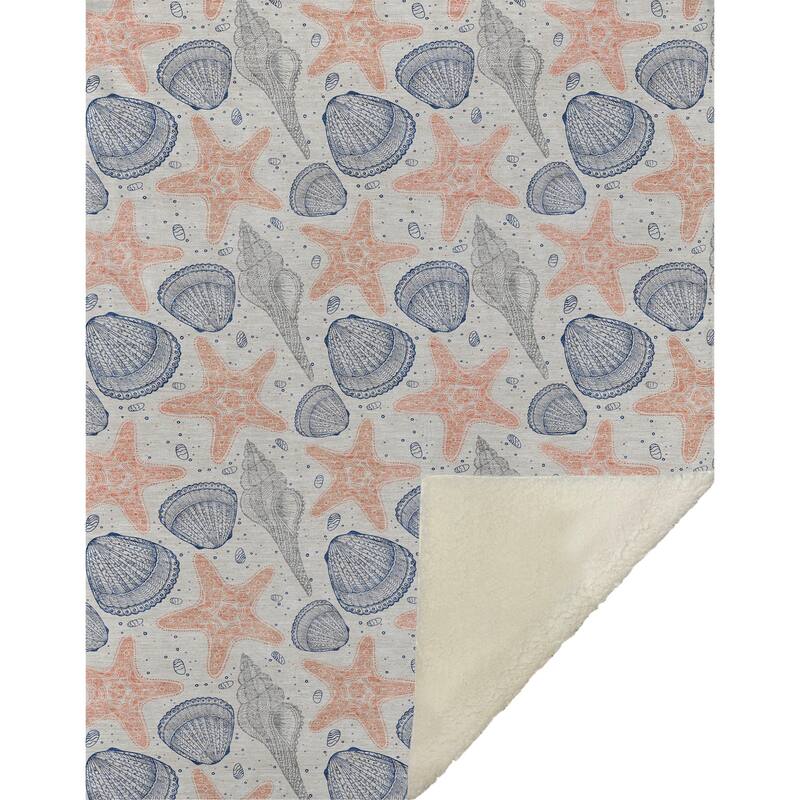 Premium Machine Washable ASB183 Coastal Starfish Sherpa Throw Blanket