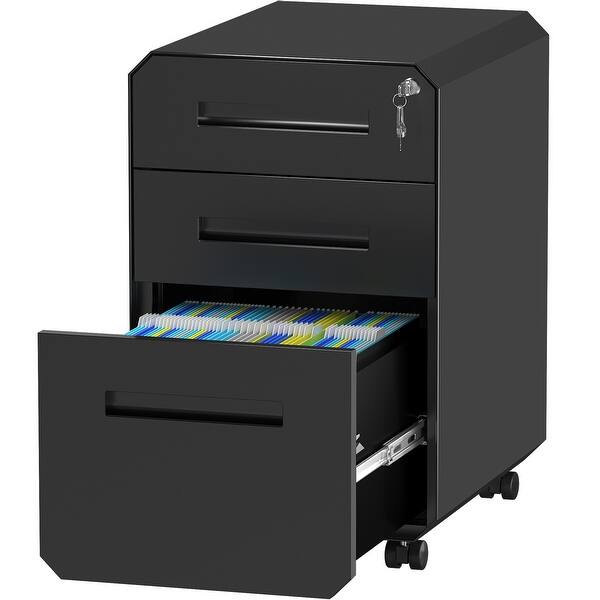 Modern Polygon 3-Drawer Wheeled Steel File Cabinet - Bed Bath & Beyond ...
