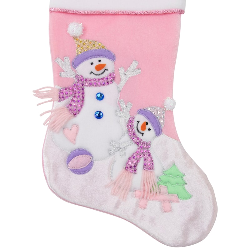 21 Light Pink Babys First Christmas Snowmen Christmas Stocking