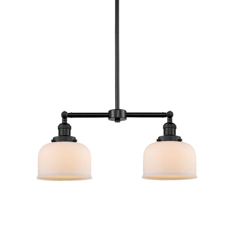 Innovations Lighting Large Bell 2 Light 24" Wide Linear Chandelier - Matte Black / Matte White Cased