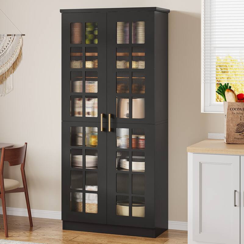 71" Tall Modern Storage Cabinet with Doors and Adjustable Shelves - Black