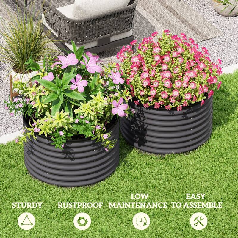 Set of 2 Galvanized Steel Raised Garden Beds Planters for Flowers Herbs Vegetables