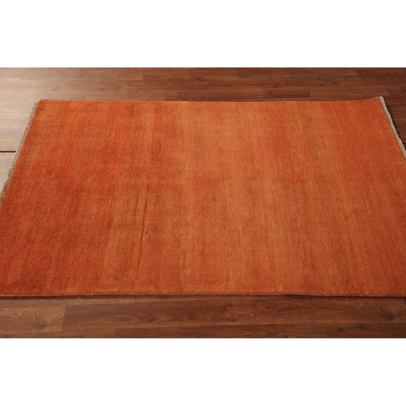 Orange Gabbeh Oriental Rug Hand-Knotted Foyer Wool Carpet - 3'4" x 4'10"