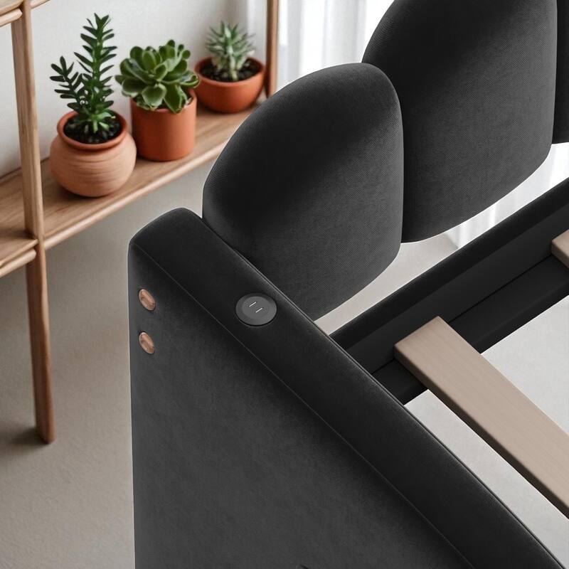 Twin Size Velvet Upholstered Daybed with Trundle, USB Charging Ports, Side Pockets, No Box Spring Required