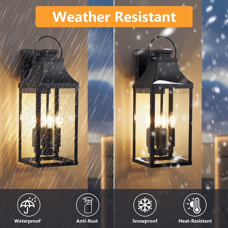 4-light Outdoor Wall Light With Matte-black Lantern & Clear Glass