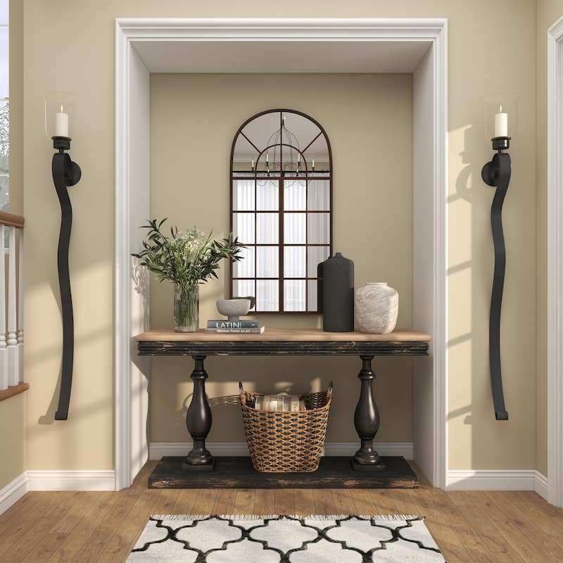 Metal Scroll Handmade Pillar Wall Sconce - Black - Roche River Decor