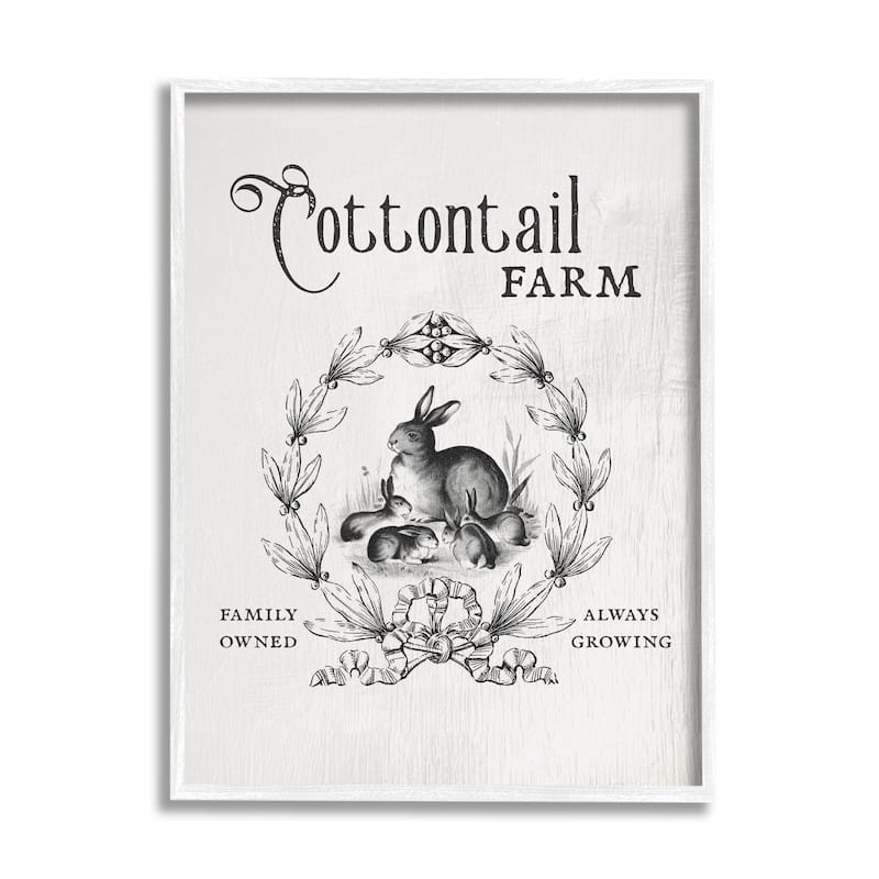 Stupell Cottontail Farm Vintage Advertisement Rabbit Family Country Illustration Framed Wall Art - Black - 16 x 20 - White