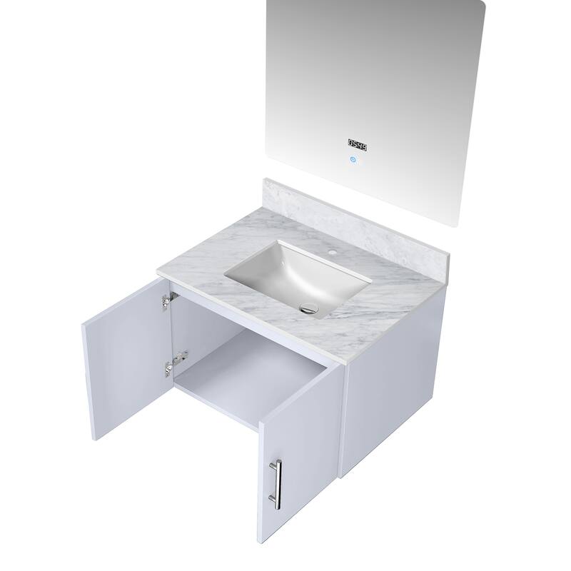 Geneva 30 in. W x 22 in. D Dark Grey Bath Vanity, Carrara Marble Top, and 30 in. LED Mirror