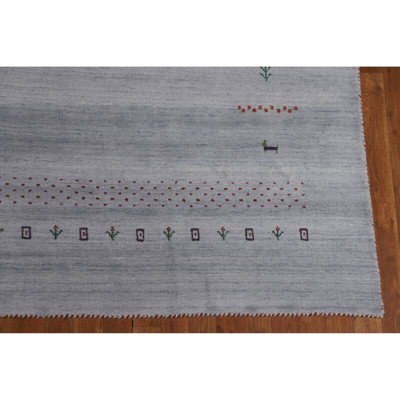 Hand Knotted Oriental 100% Wool Carpet Tribal Animal Pictorial Greys & Charcoal Gabbeh Area Rug - 9' 9'' X 8' 2''