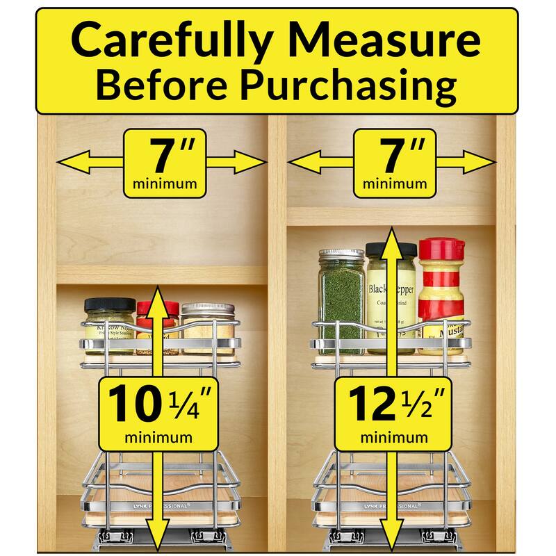 LYNK PROFESSIONAL® Élite™ Pull Out Spice Rack Organizer for Cabinet - 6-1/4 inch W - Lifetime Ltd Warranty, Wood- 2 Tier