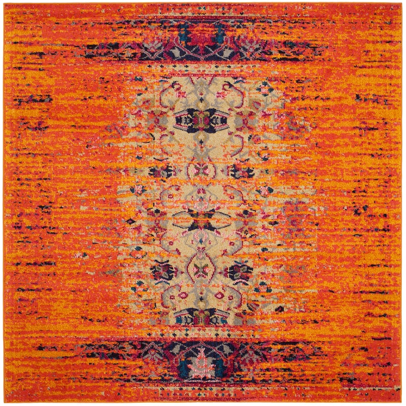 SAFAVIEH Monaco Iginia Distressed Boho Rug - 6'7" Square - Orange/Multi