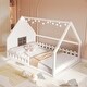 preview thumbnail 2 of 31, Full Size House Bed with Window and Fence Design, Solid Wood Floor Montessori Bed with LED Light and Roof Frame
