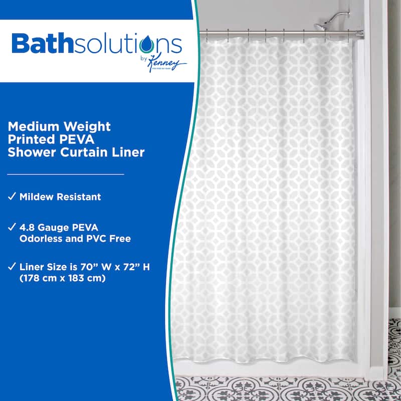 Kenney Medium Weight Decorative PEVA Shower Curtain Liner, 70" W x 72" H