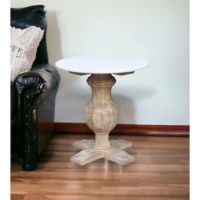 HomeRoots 26" Brown Marble And Solid Wood Round End Table - 22' X '26' X '22