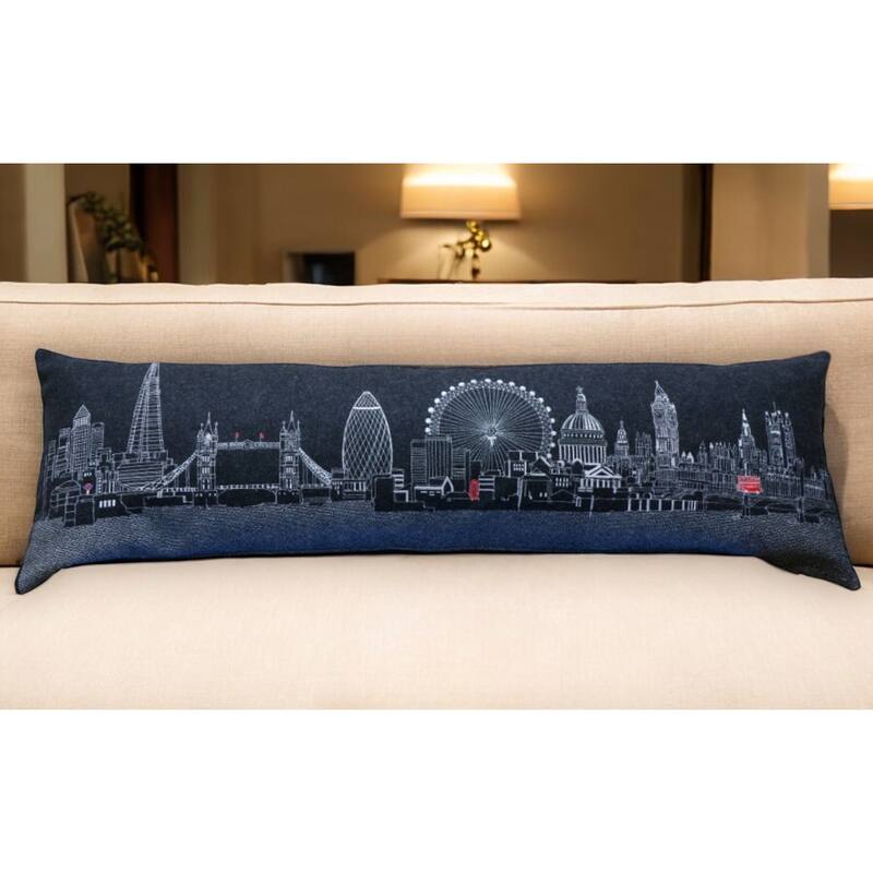 14" X 45" Black Gray and White London Hometown Pride Wool Lumbar Throw Pillow - Black Gray and White