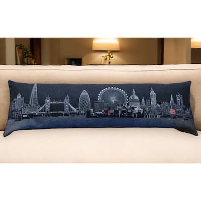 14" X 45" Black Gray and White London Hometown Pride Wool Lumbar Throw Pillow