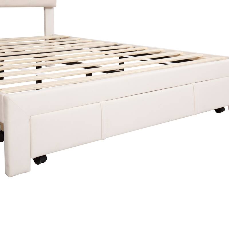 Storage Bed Velvet Upholstered Platform Bed with a Big Drawer