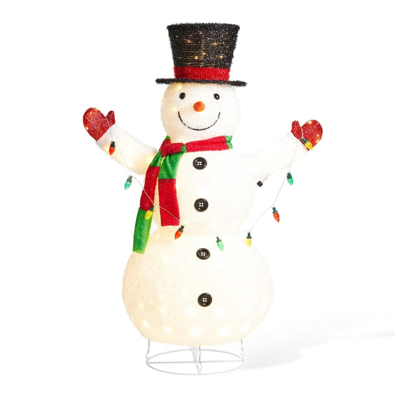 Glitzhome 47"H Lighted Christmas 3D Foldable Fabric Snowman Decor with 160 LED Lights - 3D Foldable Fabric Snowman