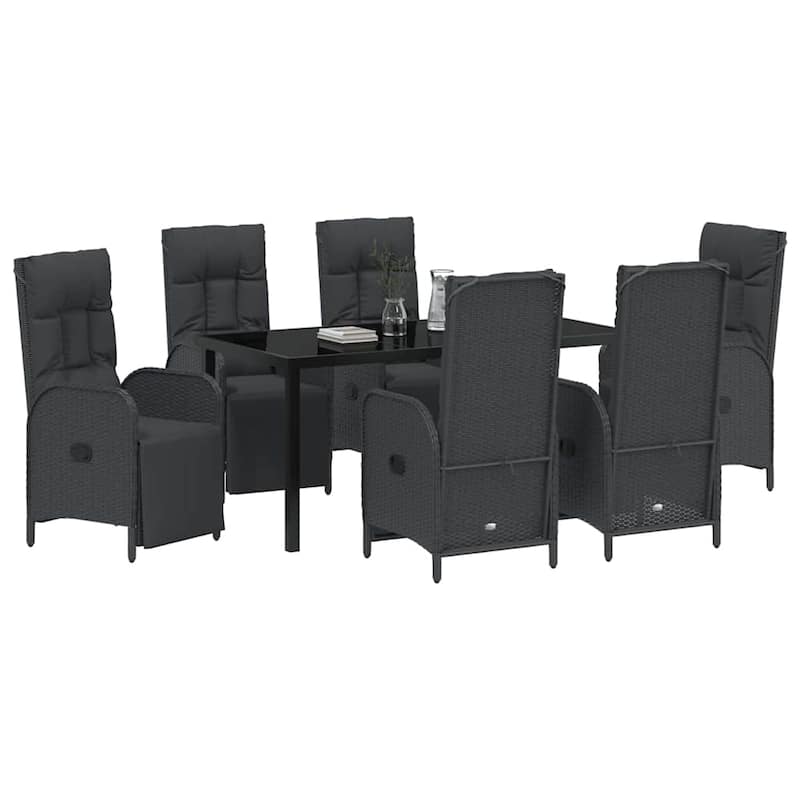 vidaXL Garden Dining Set with Cushion Black Poly Rattan