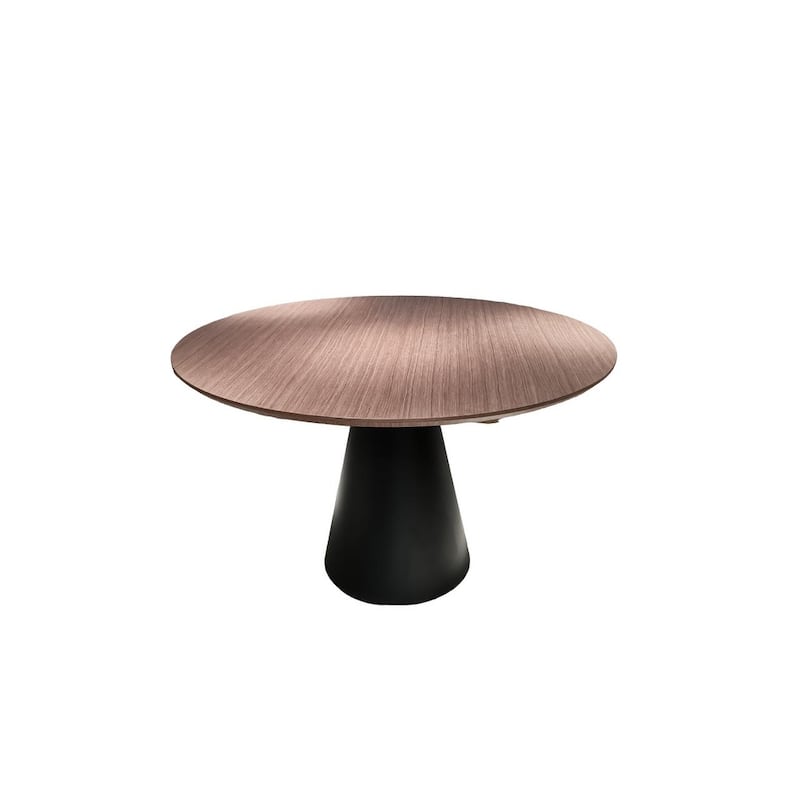 HomeRoots 48" Brown and Black Wood and Metal Pedestal Base Round Top Dining Table - 48.00 in. x 30.00 in. x 48.00 in.
