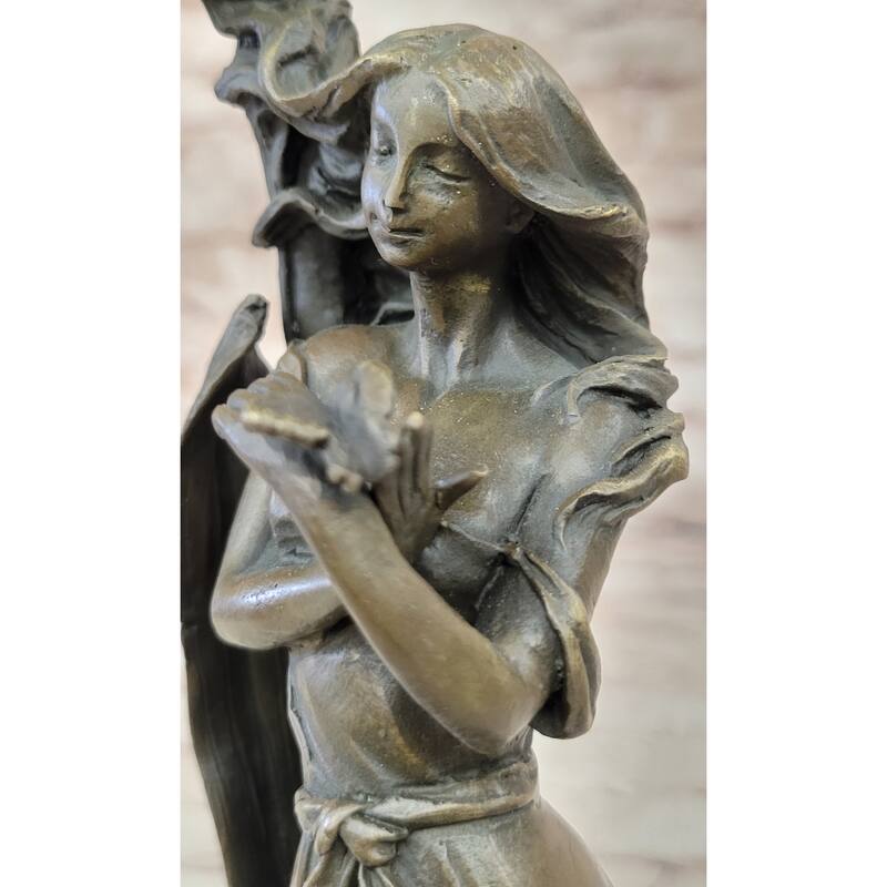Art Nouveau Real Bronze Romantic Lady Candle Holder Figurine Signed Milo