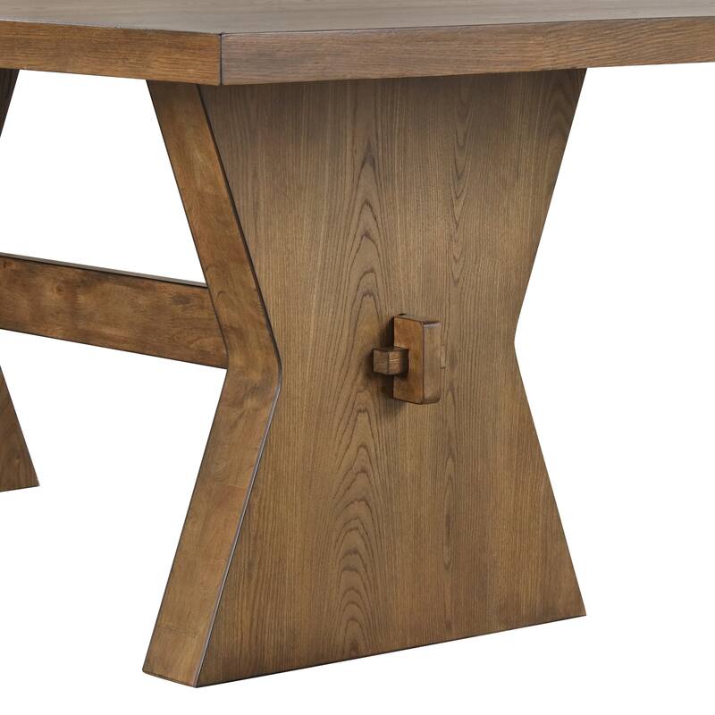 Furniture of America Synosin Farmhouse Rustic Oak 78-inch Wood Dining Table with Trestle Base