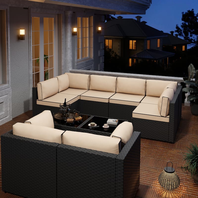 10-Piece Sectional Seating Group with Cushion, Wicker Sectional Sofa