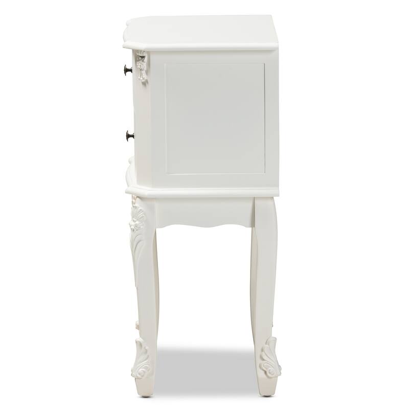French White Nightstand 2 Drawer - Bedroom Accent Table with Knobs & Classic Design