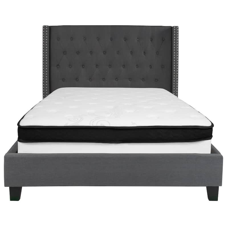 Tufted Upholstered Platform Bed w/ Memory Foam Pocket Spring Mattress