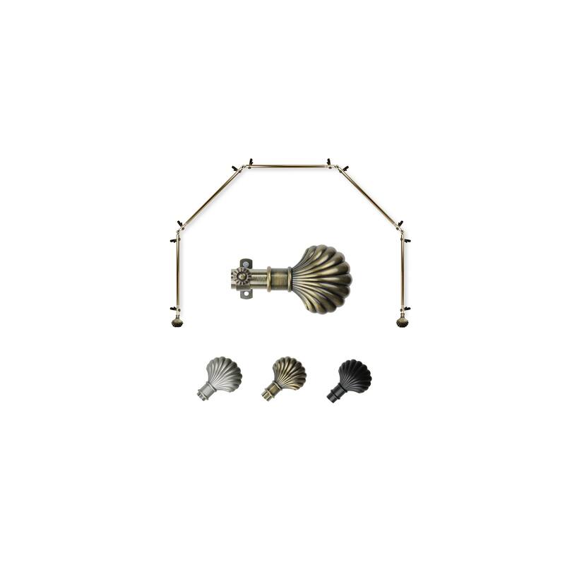 Rustic Bay Window Curtain Rod - 5 Sided Corner Rods, Antique Brass Finish, 13/16 Inch Diameter - M
