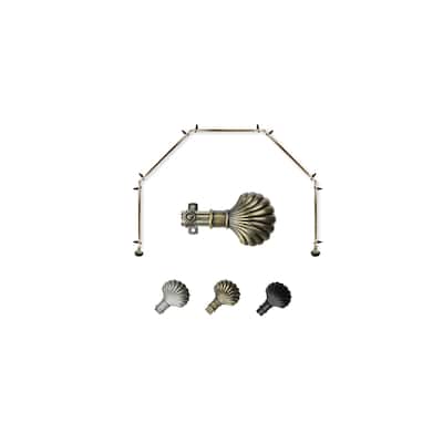 Rustic Bay Window Curtain Rod - 5 Sided Corner Rods, Antique Brass Finish, 13/16 Inch Diameter - M