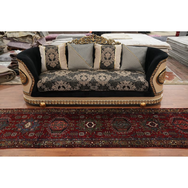 Hand Knotted Oriental 100% Wool Carpet Traditional Tribal Red Heriz (serapi) Runner Rug - 11' 0'' X 3' 1''