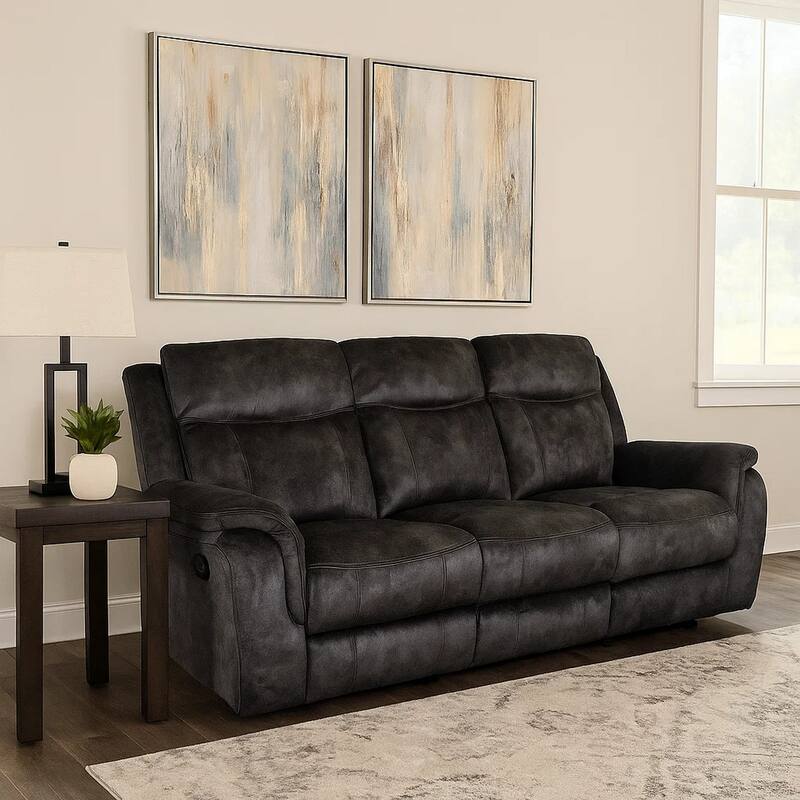 Harbor 82 Inch Sofa with Dual Power Recliners, Gray Faux Suede Upholstery
