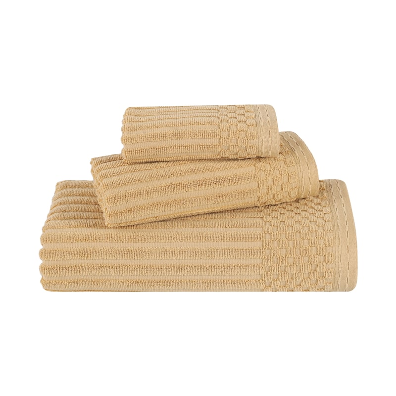 Blue Nile Mills Modern Ribbed 100% Cotton Quick-Dry 3-Piece Towel Set
