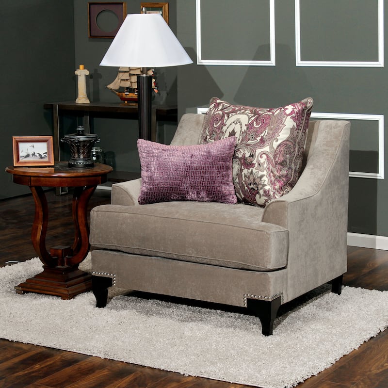 Weel Transitional Fabric Nailhead Trim Padded Accent Chair with Sloped Track Arms by Silver Orchid