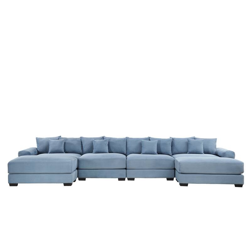 GDFStudio - Corduroy U-Shaped 4-Seater 167.6" Cloud Modular Sectional Couch with 2 Ottomans
