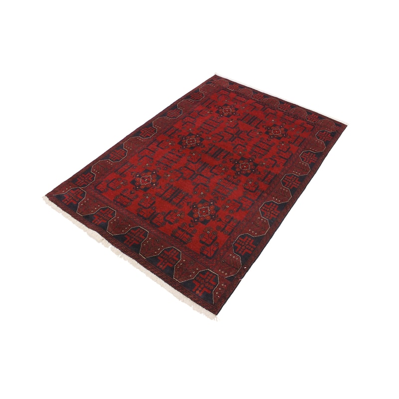 Rustic Biljik Khal Mohammadi Elsie Red/Black Rug - 4'3'' x 6'3''