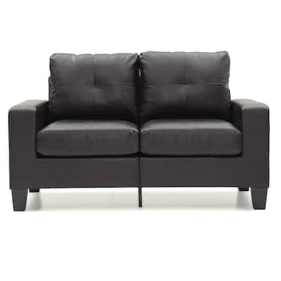 Flared Arm Faux Leather Tufted Straight Sofa - 58" - Dark Brown