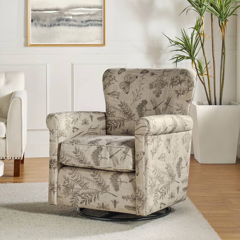 Georg Comfortable Floral Fabric Swivel Rocker Chair with Rolled Armrest by HULALA HOME