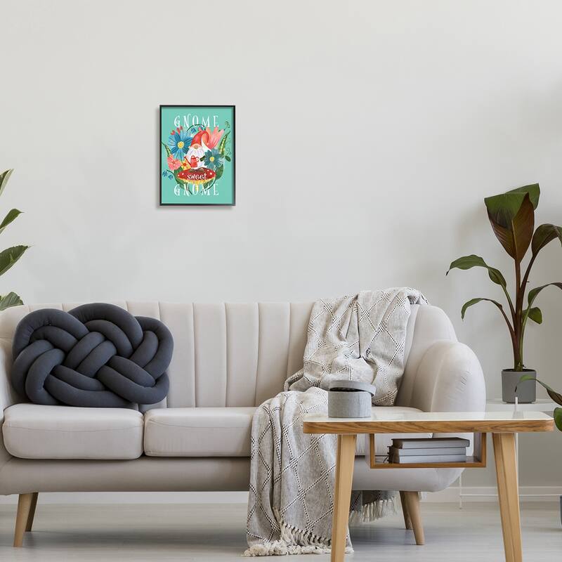 Stupell Gnome Sweet Gnome Phrase Spring Floral Mushroom Garden Framed Wall Art