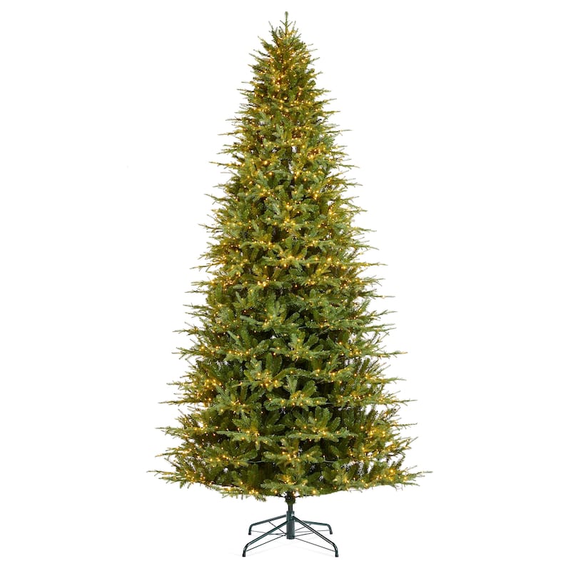 Glitzhome 11ft Pre-Lit Realistic Green Full Fir Artificial Christmas Tree with 3200 Lights & Foot Pedal